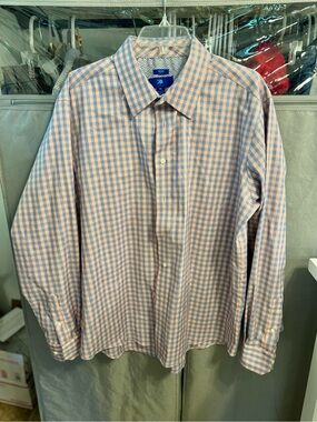What’s Men's Pink and Light Blue Check Dress Shirt- Size XL